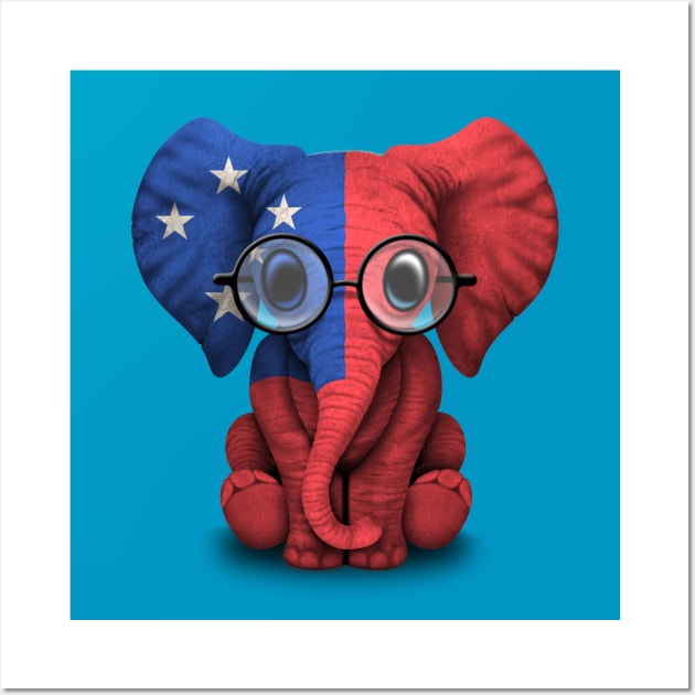 Baby Elephant with Glasses and Samoan Flag Wall Art by jeffbartels